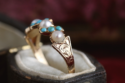 パール&ターコイズリング　ヴィクトリアン　ジョージアンリング　指輪　アンティークジュエリー　イギリス　アンティークストリュフ 20251212