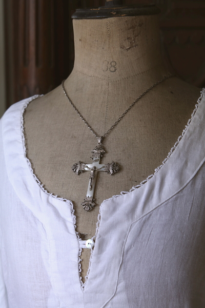 プルミコミュニオン　マザーオブパール　シルバークロス　フランス　アンティークストリュフ