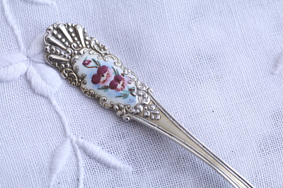 エナメルの花　シルバーコーヒースプーン　北欧　アンティークストリュフ