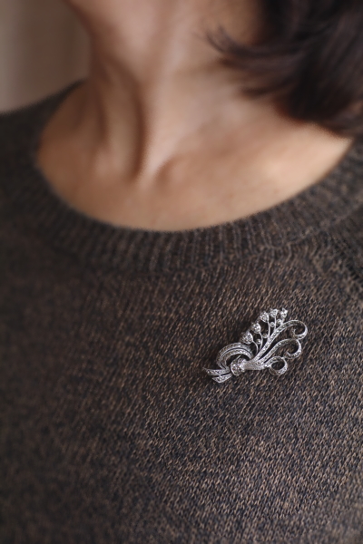 マーカサイトシルバーブローチ　スズラン　ヨーロッパ　アンティークストリュフ