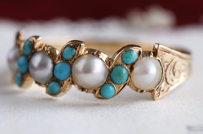 パール&ターコイズリング　ヴィクトリアン　ジョージアンリング　指輪　アンティークジュエリー　イギリス　アンティークストリュフ 20251212