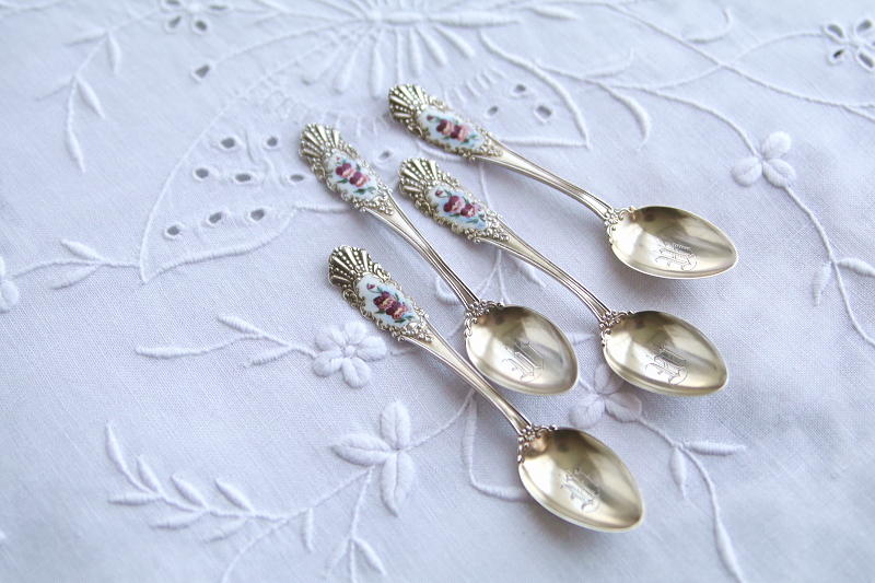 エナメルの花　シルバーコーヒースプーン　北欧　アンティークストリュフ