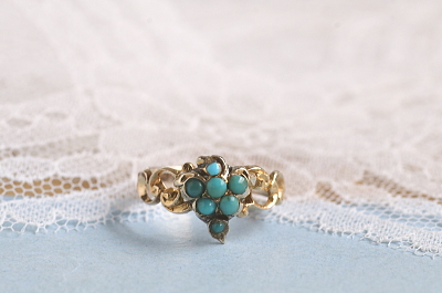 ヴィクトリアン　ターコイズ　クラスターリング　イギリス　アンティークストリュフ