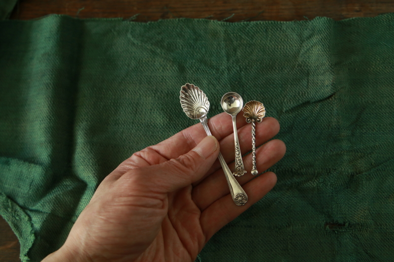 調味料用シルバースプーン　シェルパターン　イギリス　フランス　アンティークストリュフ