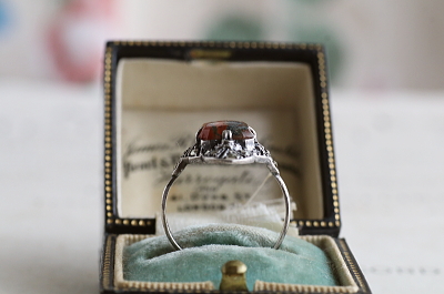 モスアゲート　シルバーアールデコリング　ヨーロッパ　アンティークストリュフ