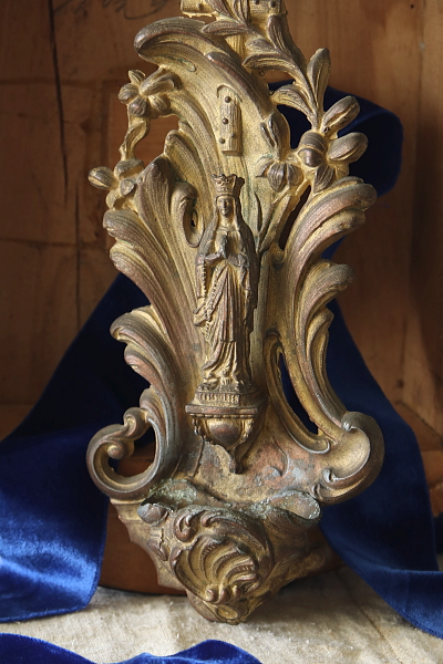 ブロンズのルルドの聖母の聖水盤　ベニチエ　フランス　アンティークストリュフ 20251014