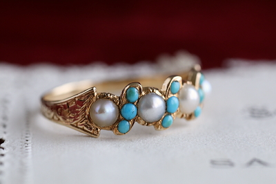 パール&ターコイズリング　ヴィクトリアン　ジョージアンリング　指輪　アンティークジュエリー　イギリス　アンティークストリュフ 20251212