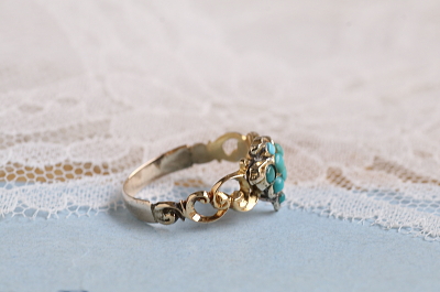 ヴィクトリアン　ターコイズ　クラスターリング　イギリス　アンティークストリュフ