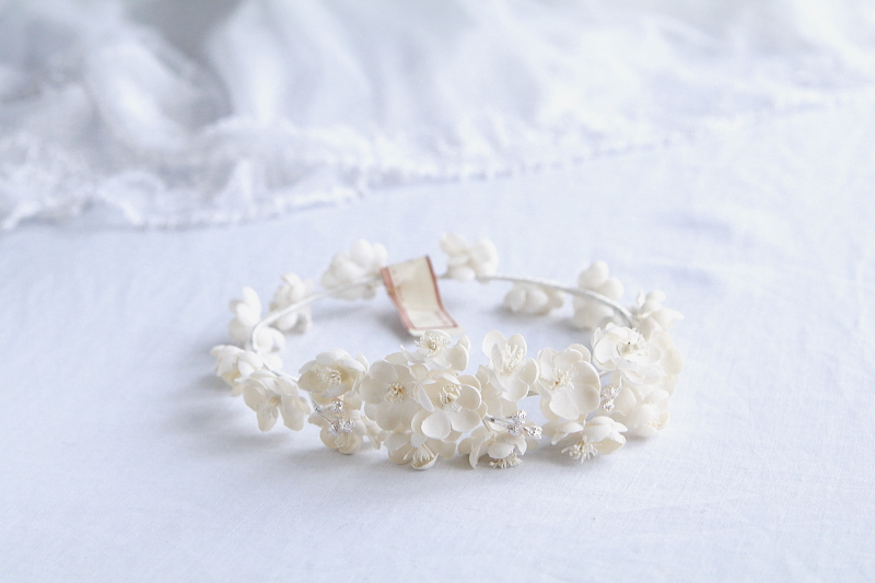 布花のティアラ　ウエディング　フランス　アンティークストリュフ