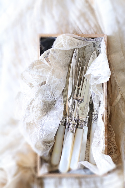 マザーオブパールハンドルデザートナイフ＆フォーク　イギリス　アンティークストリュフ