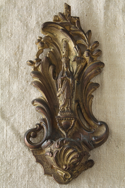 ブロンズのルルドの聖母の聖水盤　ベニチエ　フランス　アンティークストリュフ