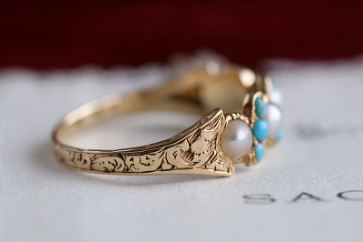 パール&ターコイズリング　ヴィクトリアン　ジョージアンリング　指輪　アンティークジュエリー　イギリス　アンティークストリュフ 20251212