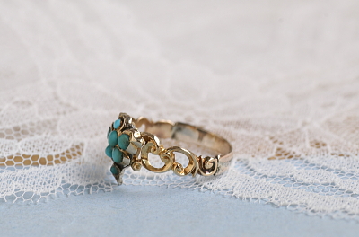 ヴィクトリアン　ターコイズ　クラスターリング　イギリス　アンティークストリュフ