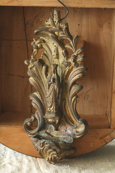 ブロンズのルルドの聖母の聖水盤　ベニチエ　フランス　アンティークストリュフ