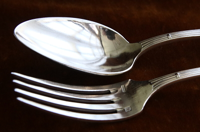 オリーブのテーブルスプーン＆フォーク　フランス　アンティークストリュフ