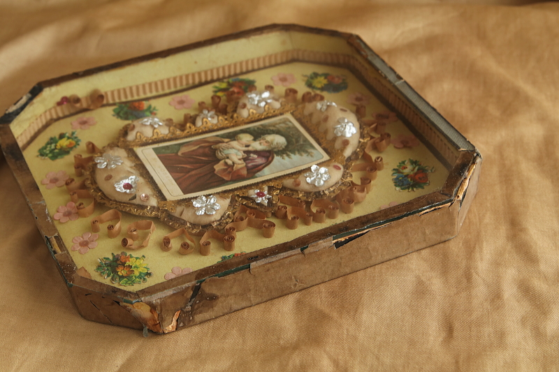 聖ヨセフ　聖父子像　額装壁飾り　フランス　 アンティークストリュフ