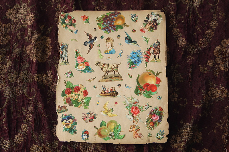 ヴィクトリアンデコパージュシート　イギリス　アンティークストリュフ