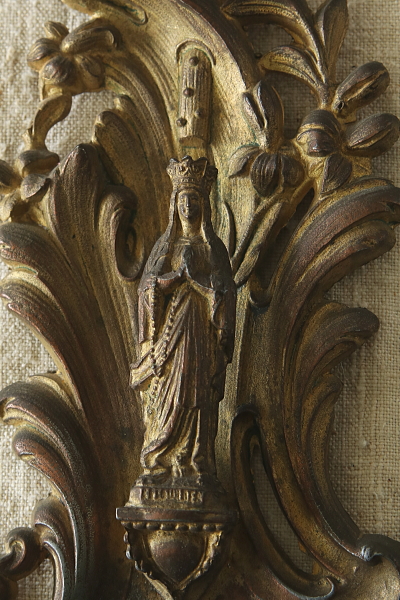 ブロンズのルルドの聖母の聖水盤　ベニチエ　フランス　アンティークストリュフ