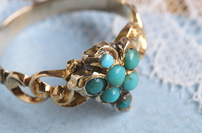 ヴィクトリアン　ターコイズ　クラスターリング　イギリス　アンティークストリュフ