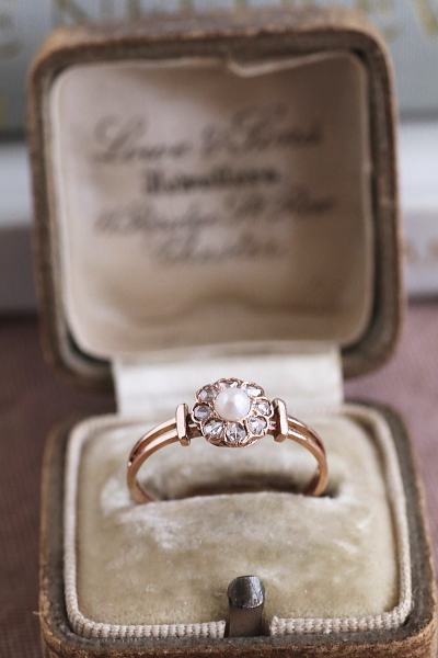 パールアンドローズカットダイヤ　デイジーリング　フランス　アンティークストリュフ 20260411