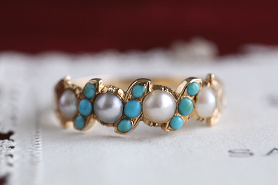 パール&ターコイズリング　ヴィクトリアン　ジョージアンリング　指輪　アンティークジュエリー　イギリス　アンティークストリュフ 20251212