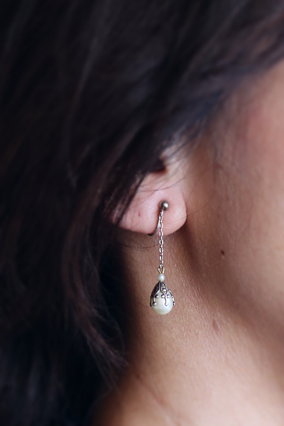 グラスパール　シルバーイヤリング　ヨーロッパ　アンティークストリュフ