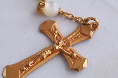 マザーオブパールのロザリオ　デッドストック　ゴールドプレート　フランス　アンティークストリュフ