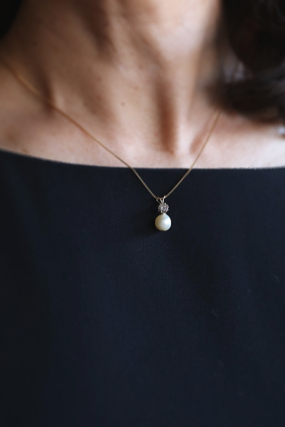 ダイヤモンド　セミバロックパール　ヴィンテージペンダント　アンティークストリュフ