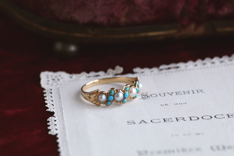 パール&ターコイズリング　ヴィクトリアン　ジョージアンリング　指輪　アンティークジュエリー　イギリス　アンティークストリュフ 20251212
