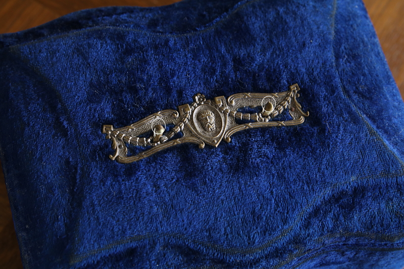 ブルーベルベット　ジュエリーボックス　フランス　アンティークストリュフ