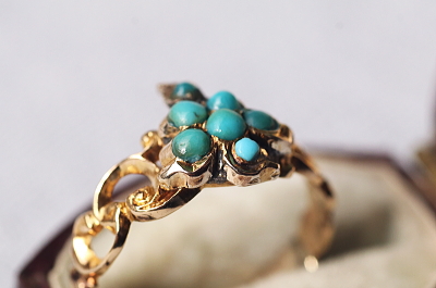 ヴィクトリアン　ターコイズ　クラスターリング　イギリス　アンティークストリュフ