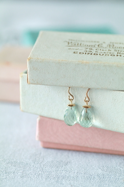 ブリオレットカットグリーンクォーツピアス　イヤリング　イギリス　アンティークストリュフ 20250430