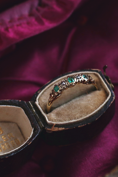 エメラルド&ダイヤモンドリング　ヴィクトリアン　ジョージアンリング　指輪　アンティークジュエリー　イギリス　アンティークストリュフ 20251212