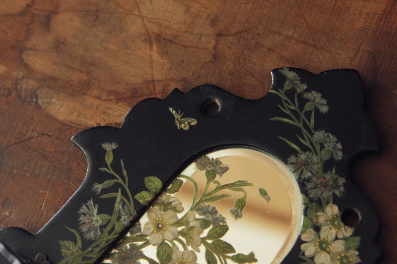 アンティークパピエマシェドレッシングミラー　ミニチュア　バラ　イギリス　ヴィクトリアンアンティーク