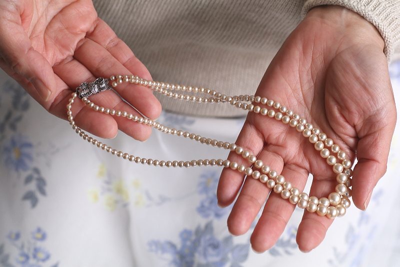 ダブルストランド　グラスパールネックレス　ヨーロッパ　アンティークストリュフ 20260324
