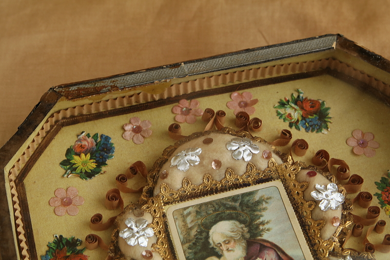 聖ヨセフ　聖父子像　額装壁飾り　フランス　 アンティークストリュフ