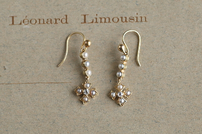 シーパールオールドヨーロピアンカットダイヤ　ゴールドドロップピアス　イギリス　アンティークストリュフ