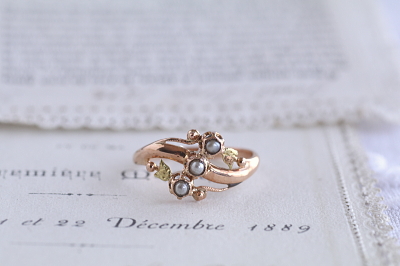 アンティークハーフパールリング　フランス　ヴィンテージジュエリー　アールヌーボー