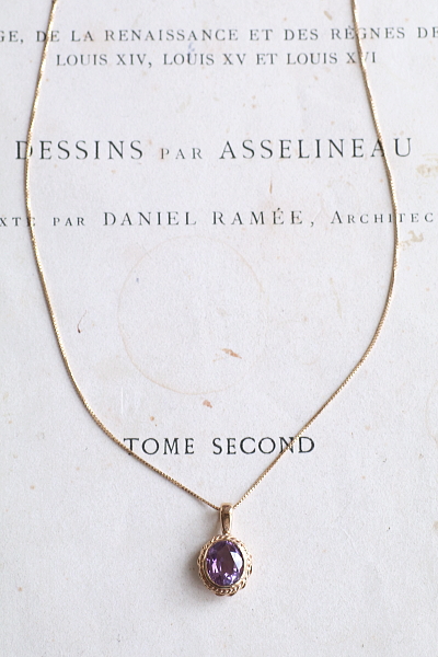 オーバルアメシストゴールドペンダント　ヴィンテージネックレス　イギリス　アンティークストリュフ