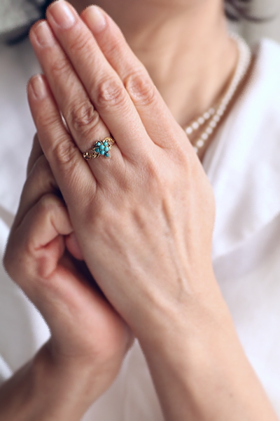 ヴィクトリアン　ターコイズ　クラスターリング　イギリス　アンティークストリュフ