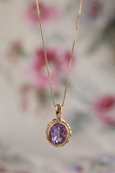 オーバルアメシストゴールドペンダント　ヴィンテージネックレス　イギリス　アンティークストリュフ