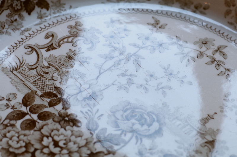 バラの庭園のBandBプレート　john and william ridgway italian flower garden イギリス　アンティークストリュフ