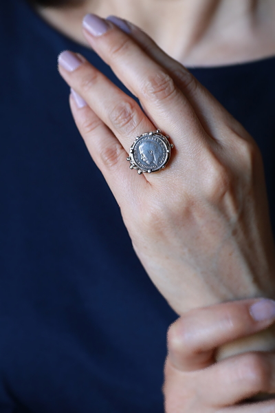 キングジョージ4世　3ペンスコインリング　銀貨　イギリス　アンティークストリュフ