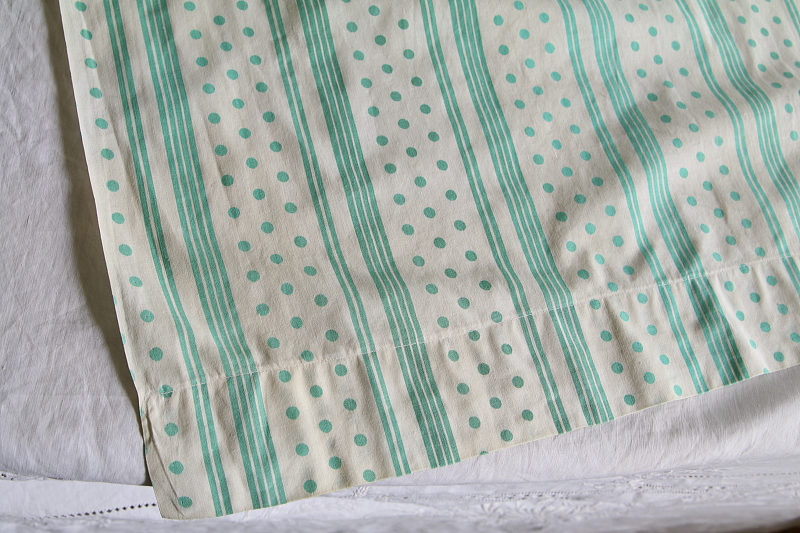 グリーンドット&ストライプカーテン　フランス アンティークストリュフ