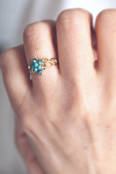 ヴィクトリアン　ターコイズ　クラスターリング　イギリス　アンティークストリュフ