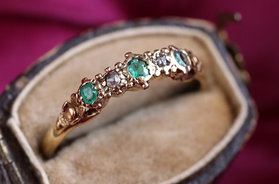 エメラルド&ダイヤモンドリング　ヴィクトリアン　ジョージアンリング　指輪　アンティークジュエリー　イギリス　アンティークストリュフ 20251212