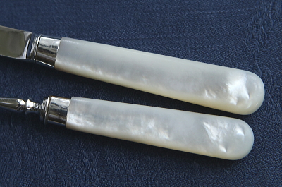 スターリングシルバー　ティーナイフアンドフォーク　マザーオブパール　イギリス　アンティークストリュフ