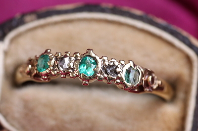 エメラルド&ダイヤモンドリング　ヴィクトリアン　ジョージアンリング　指輪　アンティークジュエリー　イギリス　アンティークストリュフ 20251212