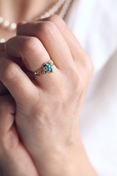 ヴィクトリアン　ターコイズ　クラスターリング　イギリス　アンティークストリュフ