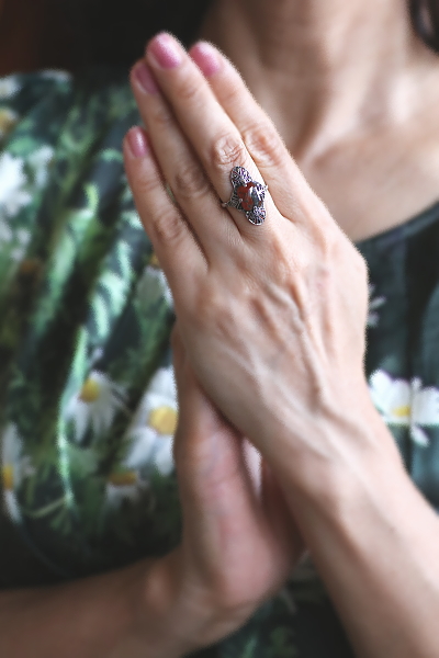 モスアゲート　シルバーアールデコリング　ヨーロッパ　アンティークストリュフ